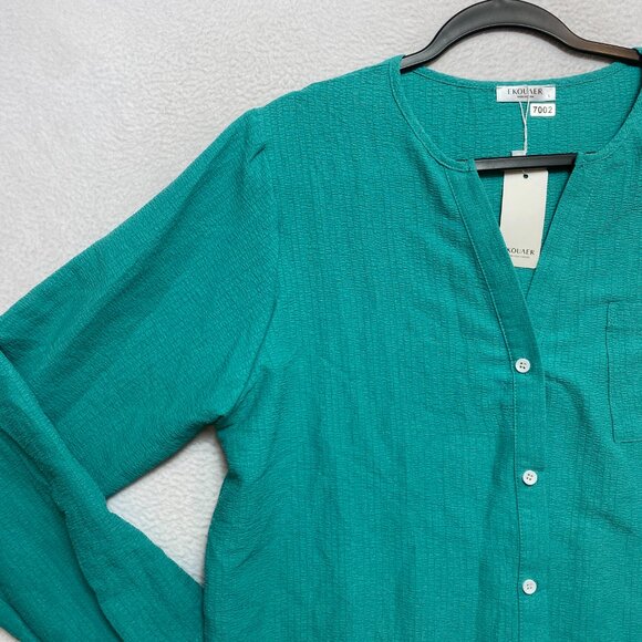 EKOUAER Blouse Womens L Teal Long Sleeve Button Front NWT - Picture 5 of 10